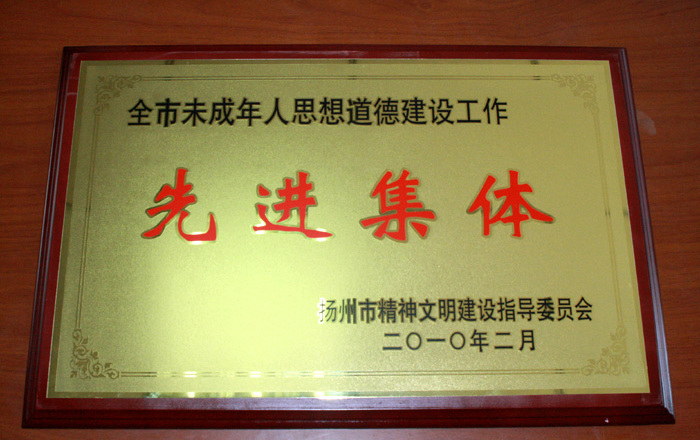 我校在扬州市未成年人思想道德建设工作中成绩突出，被评为“先进集体”